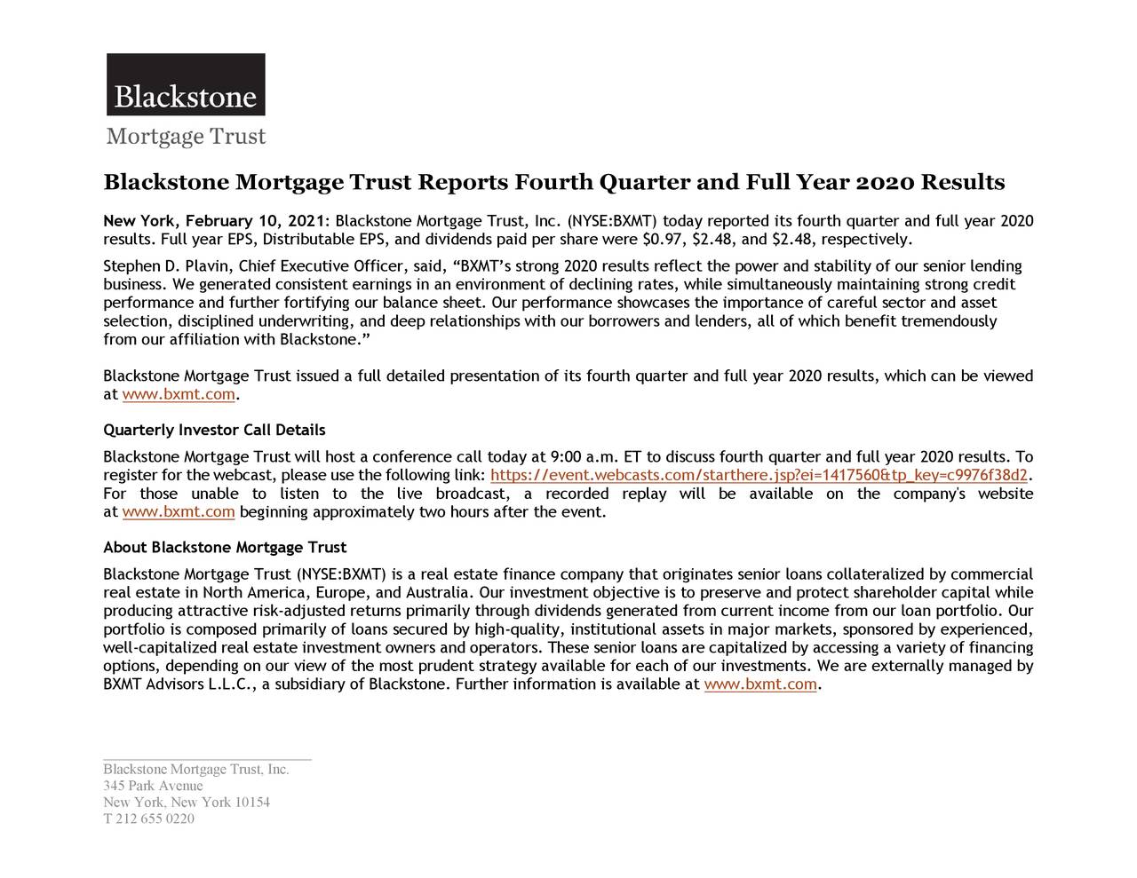 Blackstone mortgage trust stock price